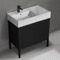 Black Bathroom Vanity With Marble Design Sink, Modern, Free Standing, 32